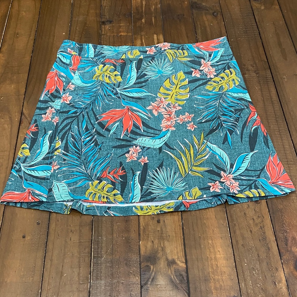 RipSkirt Hawaii Teal Tropical‎ Floral Wrap Skirt Quick Dry Stretch Adjustable XL